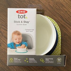 OXO Tot Stick & Stay Suction Bowl White with Navy and Lime Accent